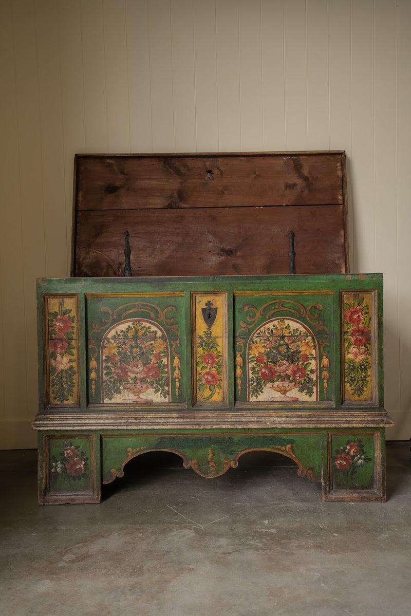 Antique German Alpine Hand-Painted Trunk
