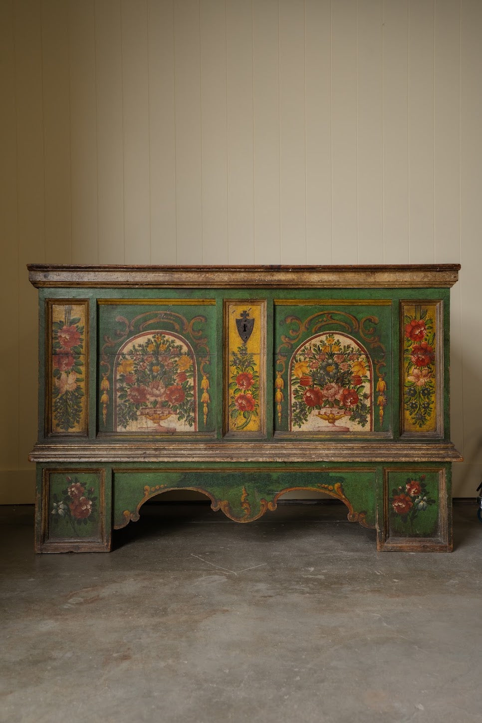 Antique German Alpine Hand-Painted Trunk