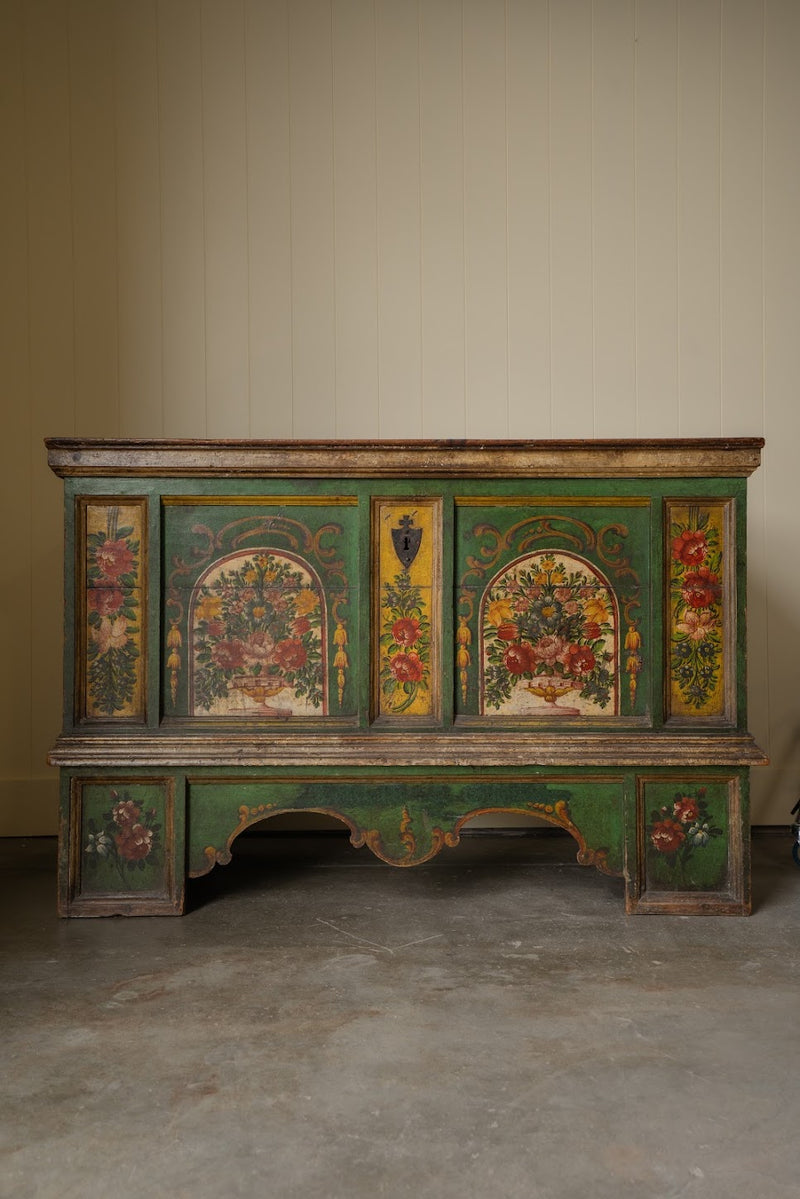 Antique German Alpine Hand-Painted Trunk