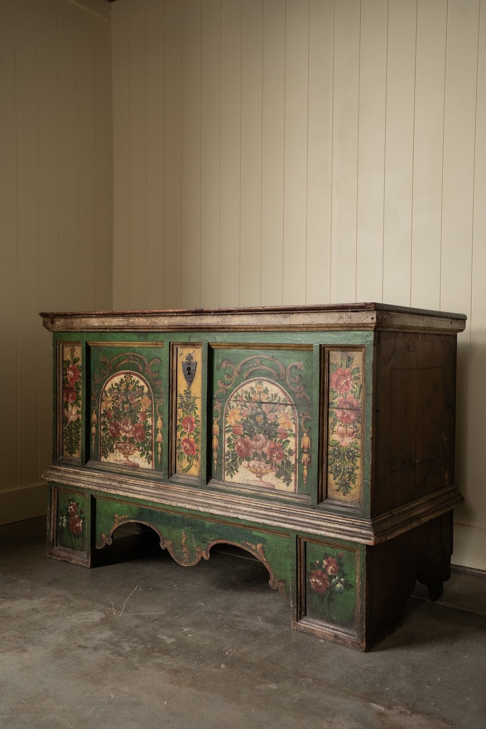 Antique German Alpine Hand-Painted Trunk