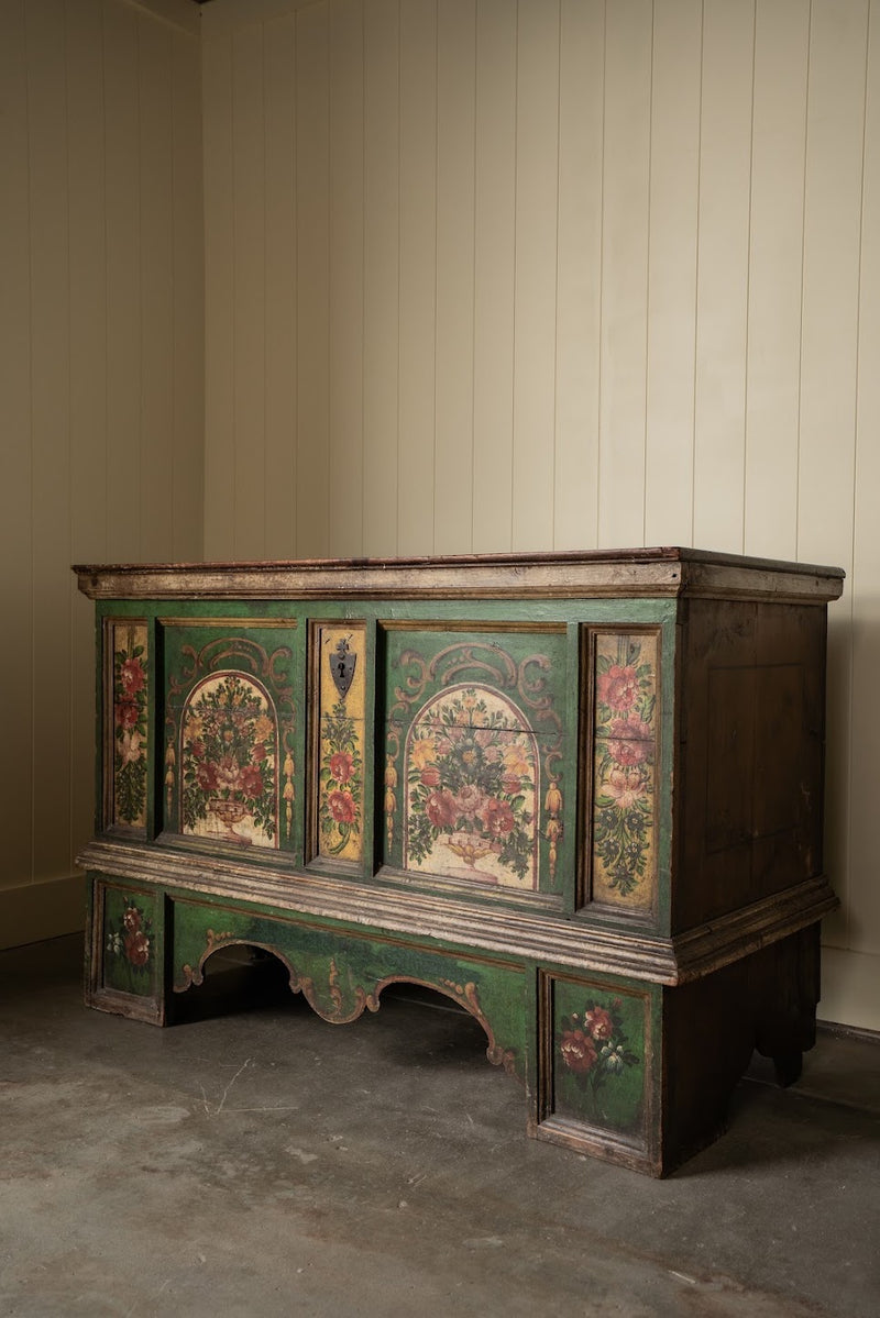Antique German Alpine Hand-Painted Trunk