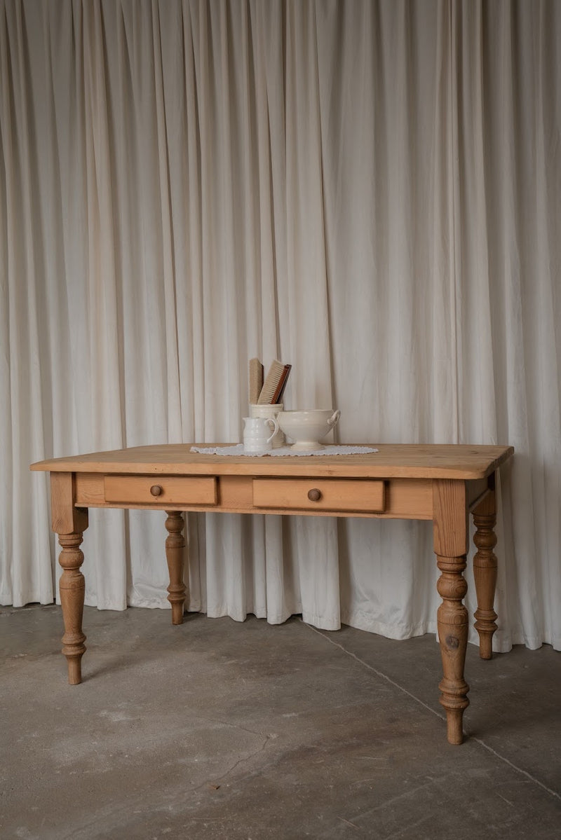 Vintage English Pine Two-Drawer Dining Table