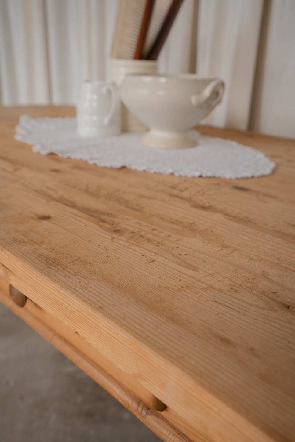 Vintage English Pine Two-Drawer Dining Table