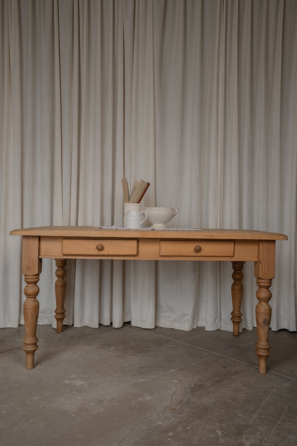 Vintage English Pine Two-Drawer Dining Table