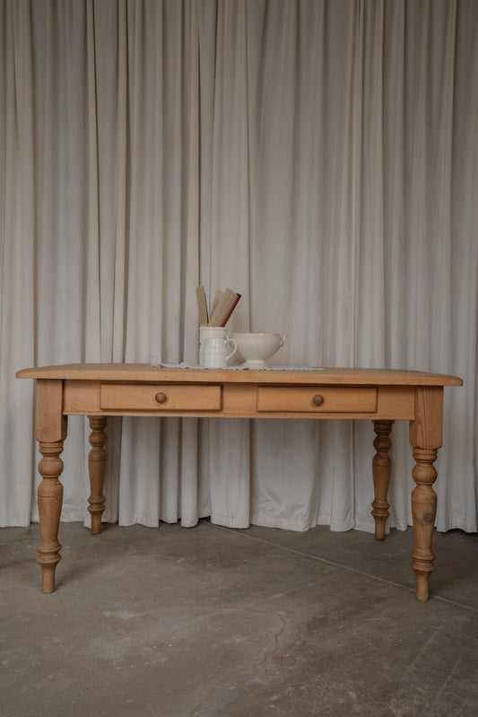 Vintage English Pine Two-Drawer Dining Table - IDYLL MANOR