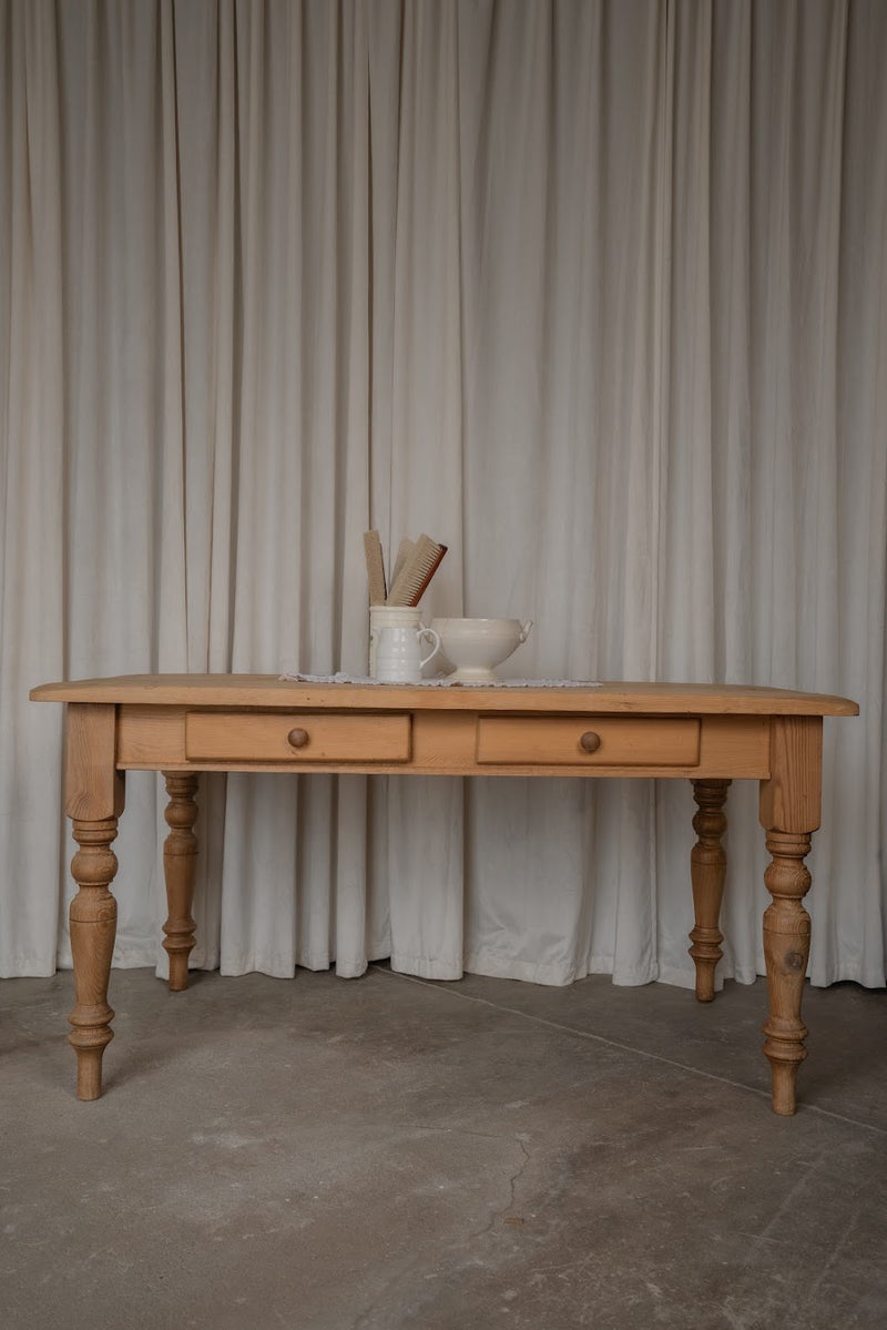 Vintage English Pine Two-Drawer Dining Table