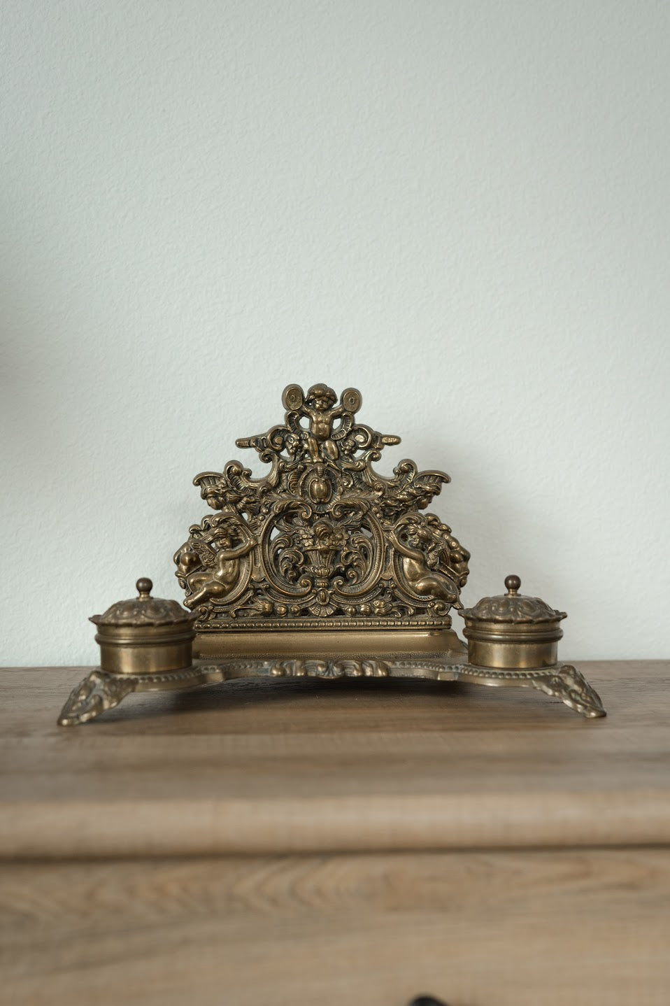 French Baroque Repoussé Victorian Cherub Letter Holder