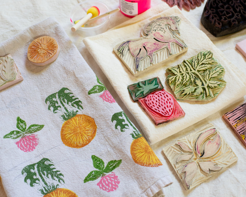 Holiday Tea Towel Block Printing Class - IDYLL MANOR