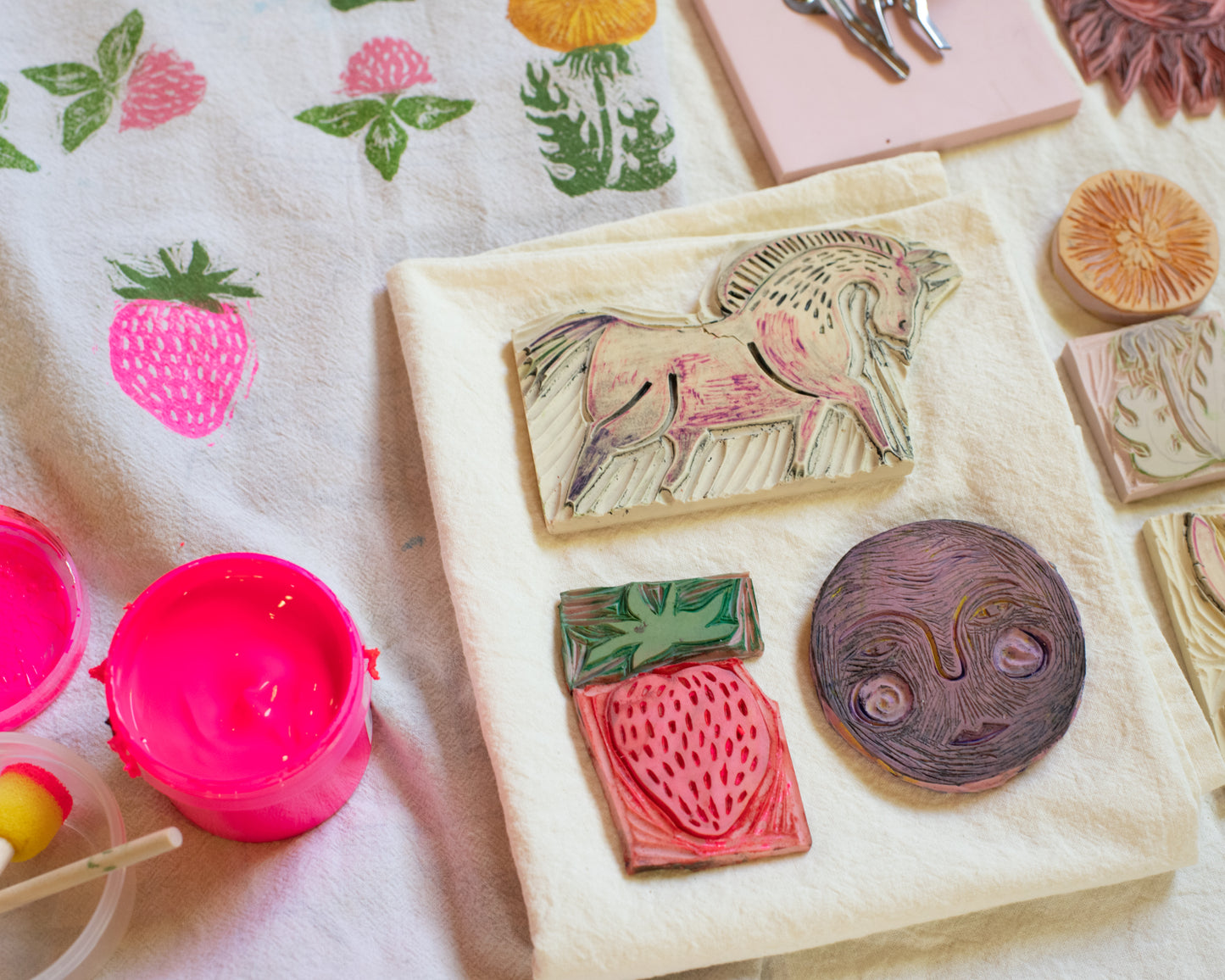 Holiday Tea Towel Block Printing Class - IDYLL MANOR