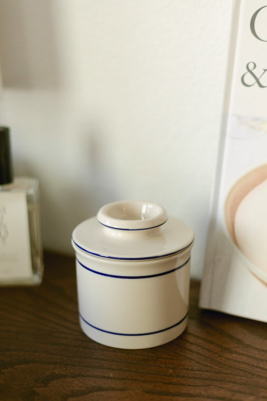 Found French Blue Stripe Traditional Butter Dish