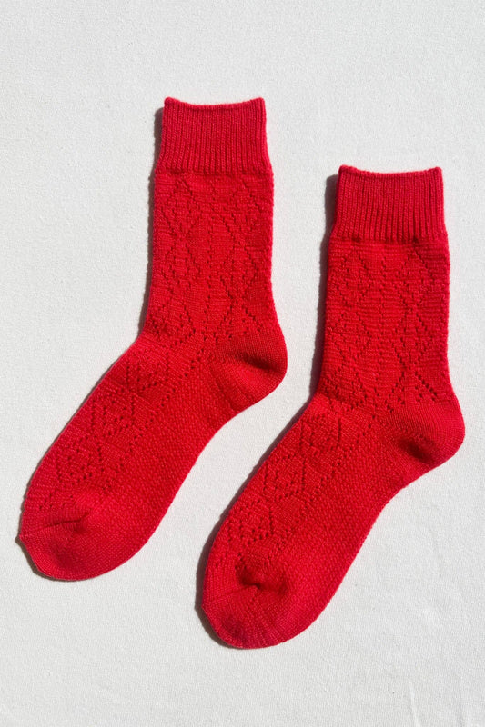 Cashmere Pointelle Socks | Red - IDYLL MANOR