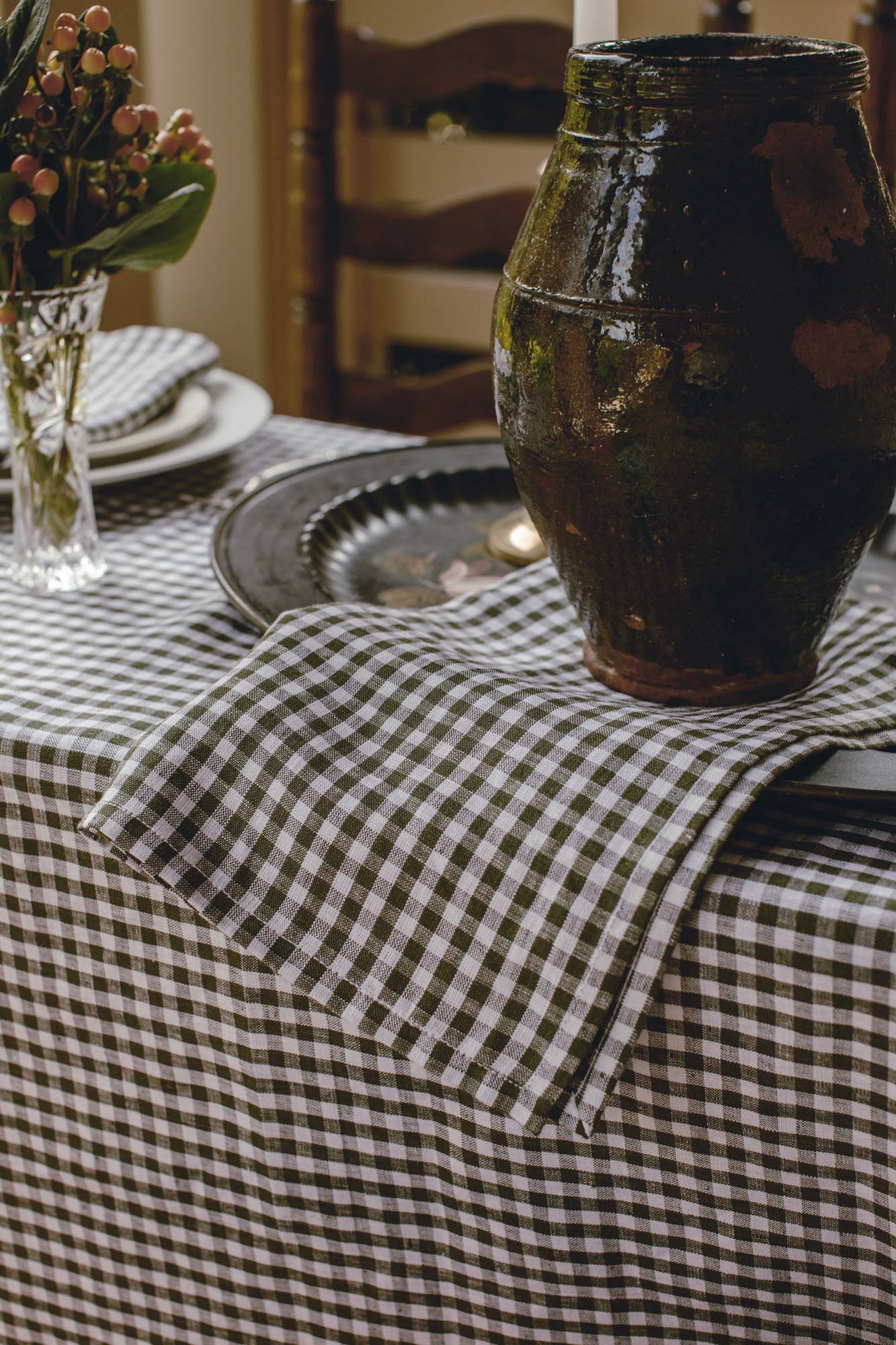 Tea Towel | Mini Gingham Check in Olive Green