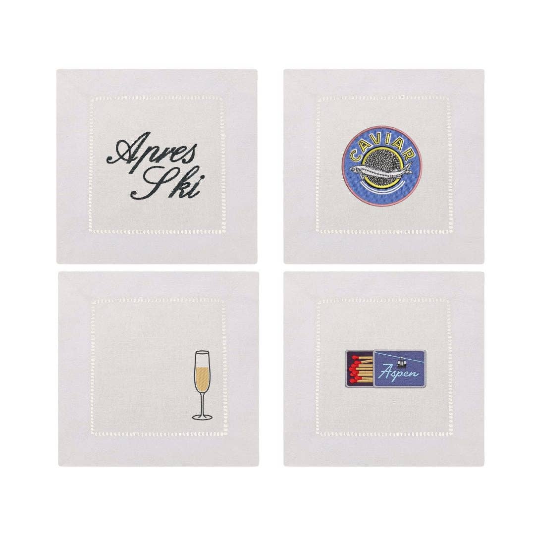 Ski Aspen Embroidered Cocktail Napkins | Set of 4 - IDYLL MANOR