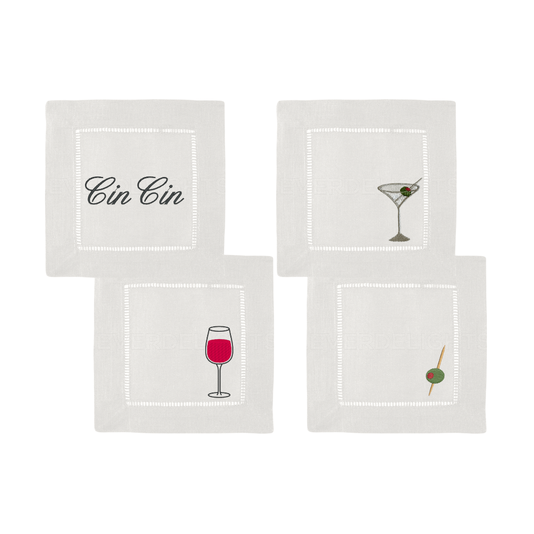 Happy Hour Embroidered Cocktail Napkins | Set of 4 - IDYLL MANOR
