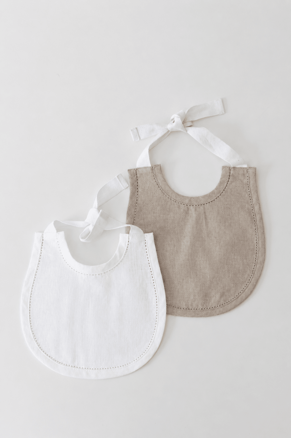 Hemstitched Linen Keepsake Baby Bibs | White - IDYLL MANOR