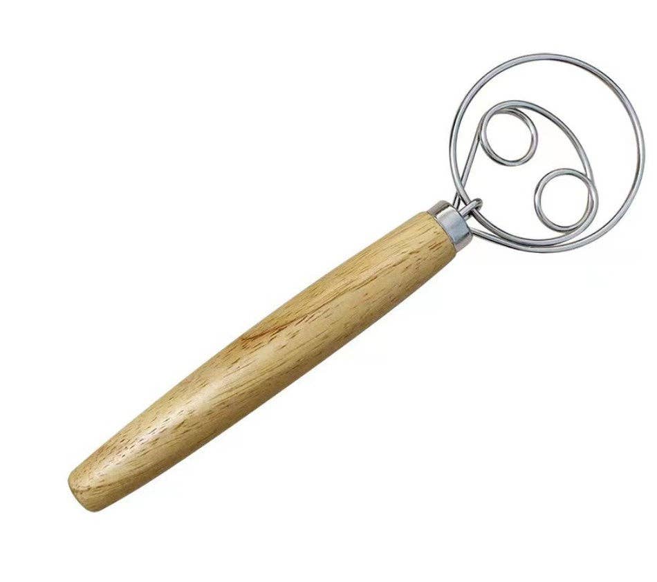 Dough Whisk Wooden Handle|  Two rings