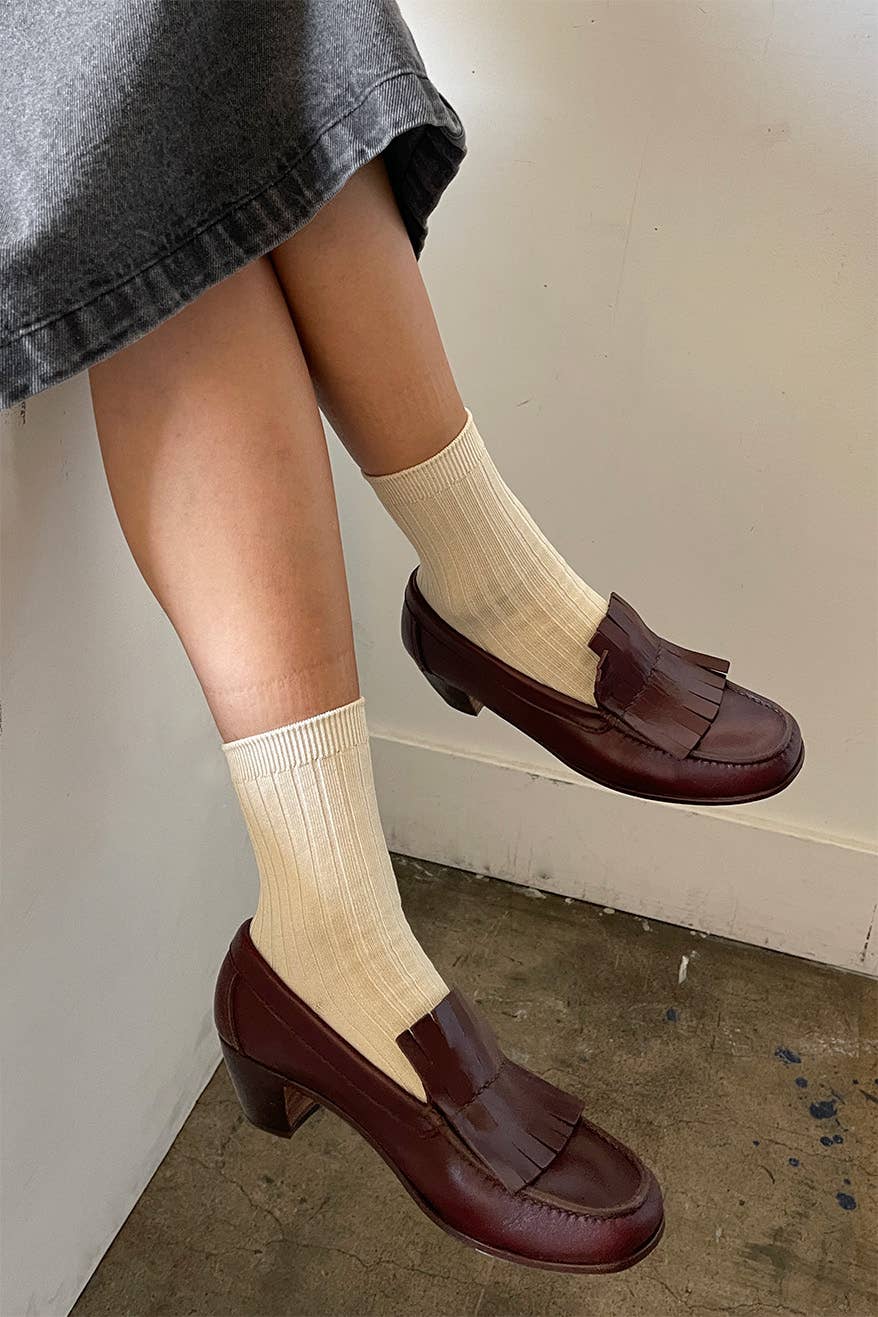 Her Socks - Mercerized Combed Cotton Rib: Dark Tan - IDYLL MANOR