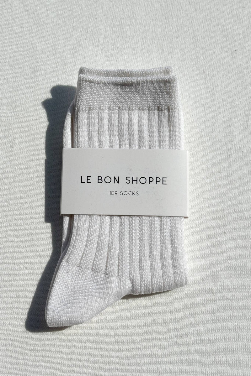Her Socks - Mercerized Combed Cotton Rib: Classic White - IDYLL MANOR