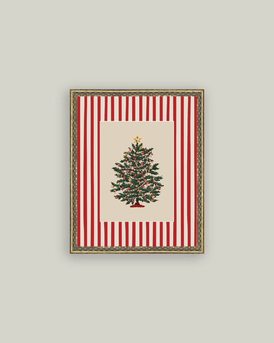 Peppermint Stripe Tree Framed Antique Art - IDYLL MANOR