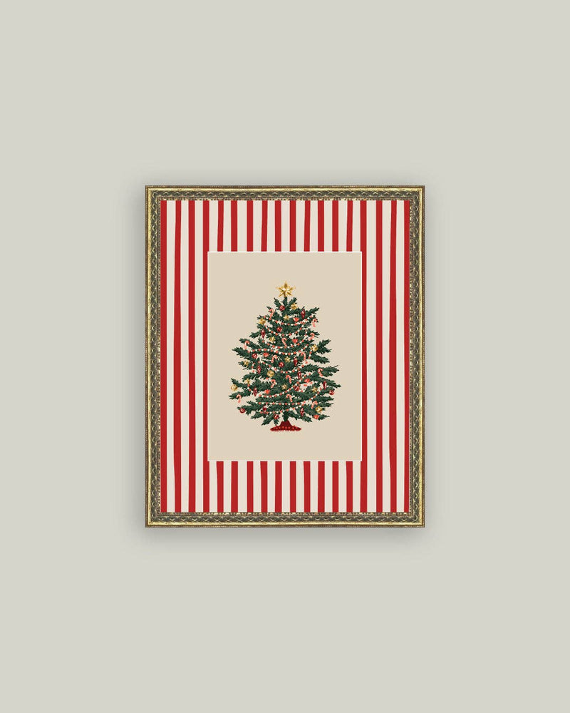 Peppermint Stripe Tree Framed Antique Art - IDYLL MANOR