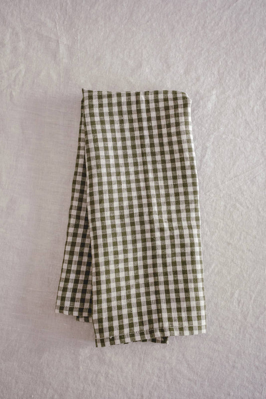 Tea Towel | Mini Gingham Check in Olive Green - IDYLL MANOR
