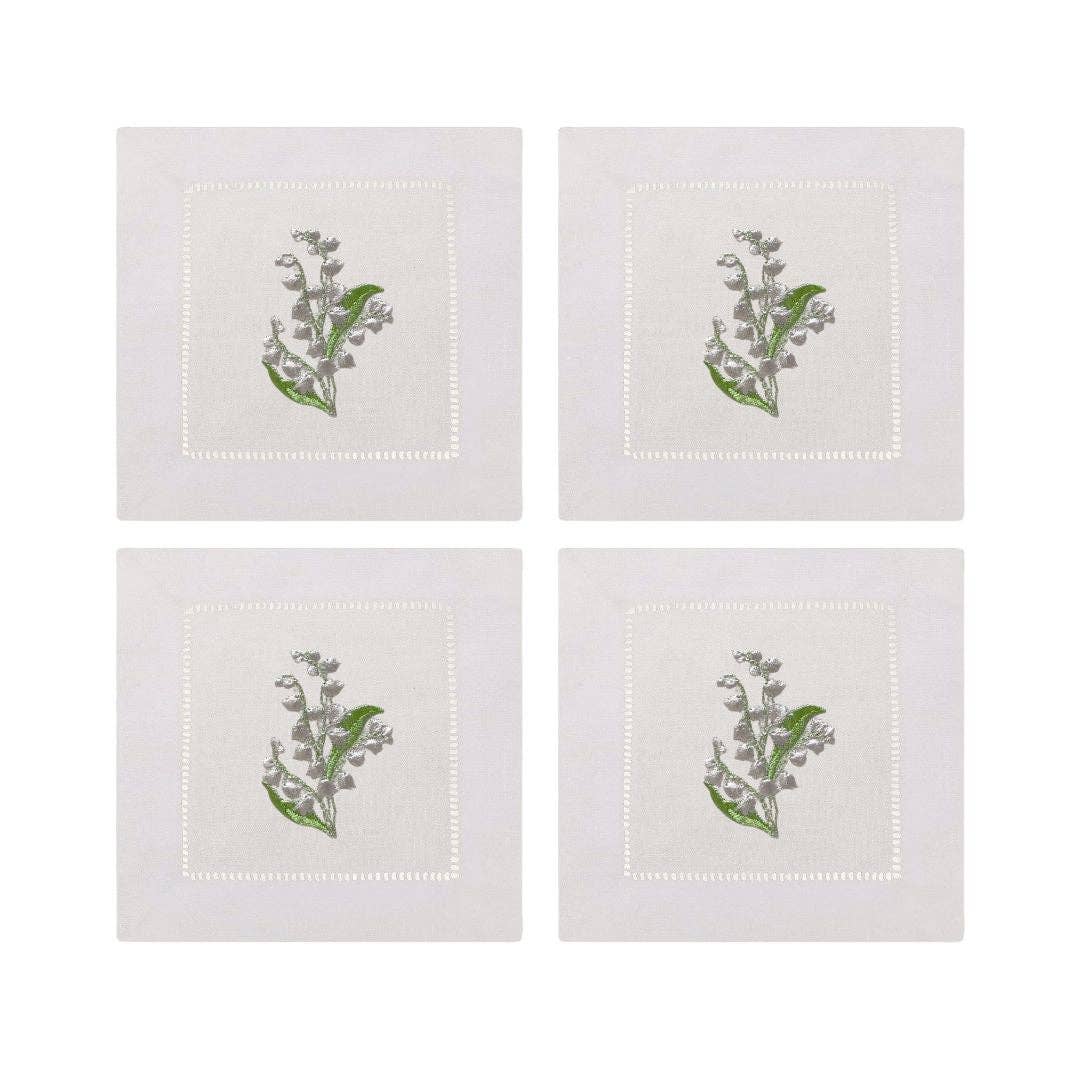 Lily of the Valley Embroidered Cocktail Napkins | Set of 4 - IDYLL MANOR