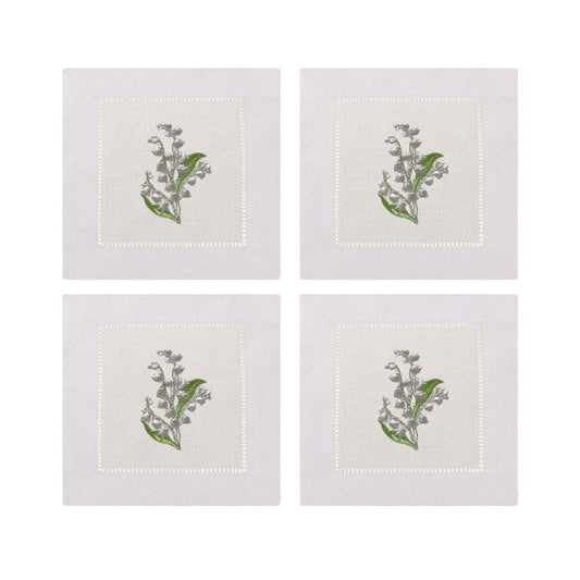 Lily of the Valley Embroidered Cocktail Napkins | Set of 4 - IDYLL MANOR
