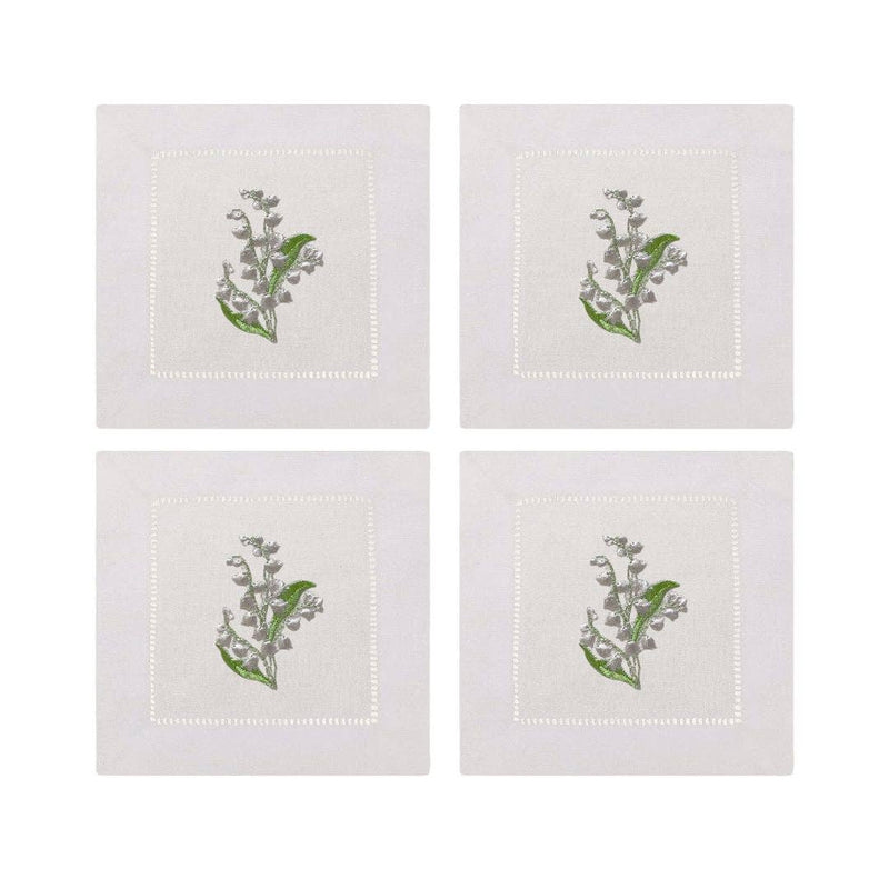 Lily of the Valley Embroidered Cocktail Napkins | Set of 4 - IDYLL MANOR