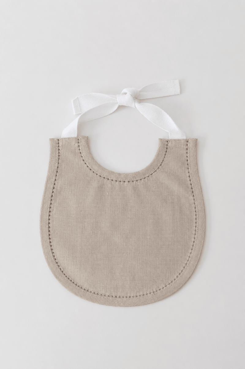 Hemstitched Linen Keepsake Baby Bibs | White - IDYLL MANOR