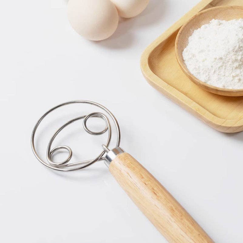 Dough Whisk Wooden Handle|  Two rings