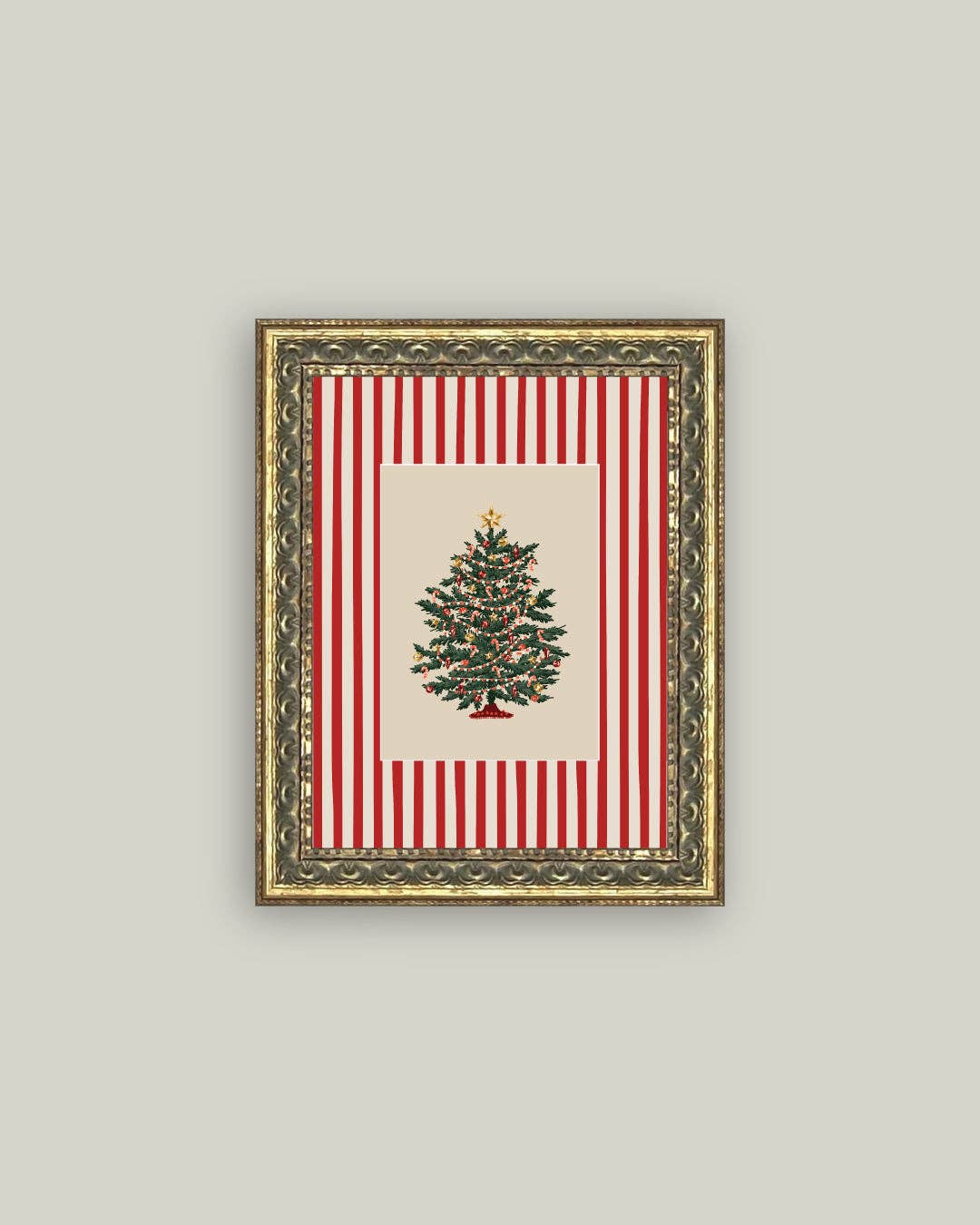 Peppermint Stripe Tree Framed Antique Art - IDYLL MANOR