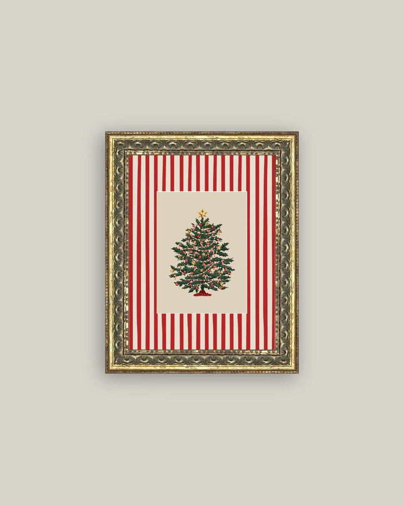 Peppermint Stripe Tree Framed Antique Art - IDYLL MANOR